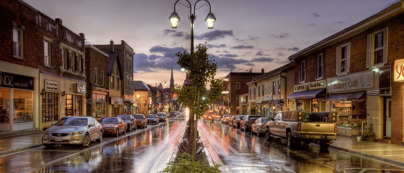 Downtown Gtown Tom Freda sepia version - Best Same-Day Cannabis Delivery in Halton Hills