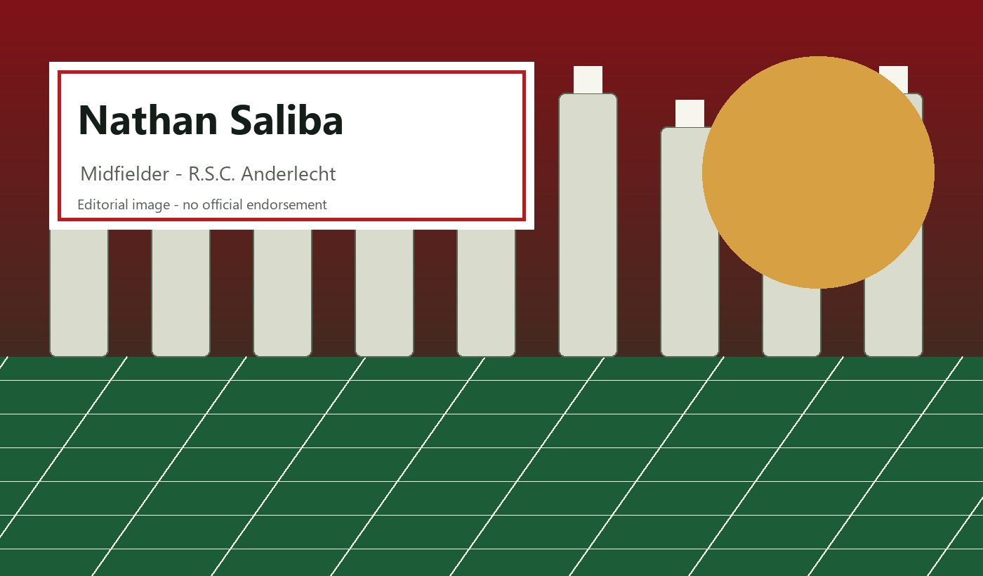 Visual summary for Nathan Saliba: Midfielder, R.S.C. Anderlecht, and Canada squad context. Nathan Saliba Canada World Cup 2026 player fact card